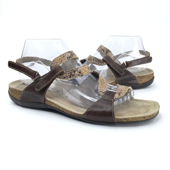 Mephisto Shoes - Mephisto Adelie Sandals Womens 41 Brown Snakeskin Printed Leather Cork Cushioned
